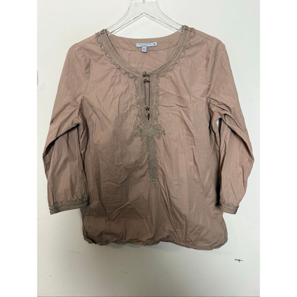 Calypso St. Barth 100% Cotton Embroidered Tunic Top Size Medium Boho Chic Resort